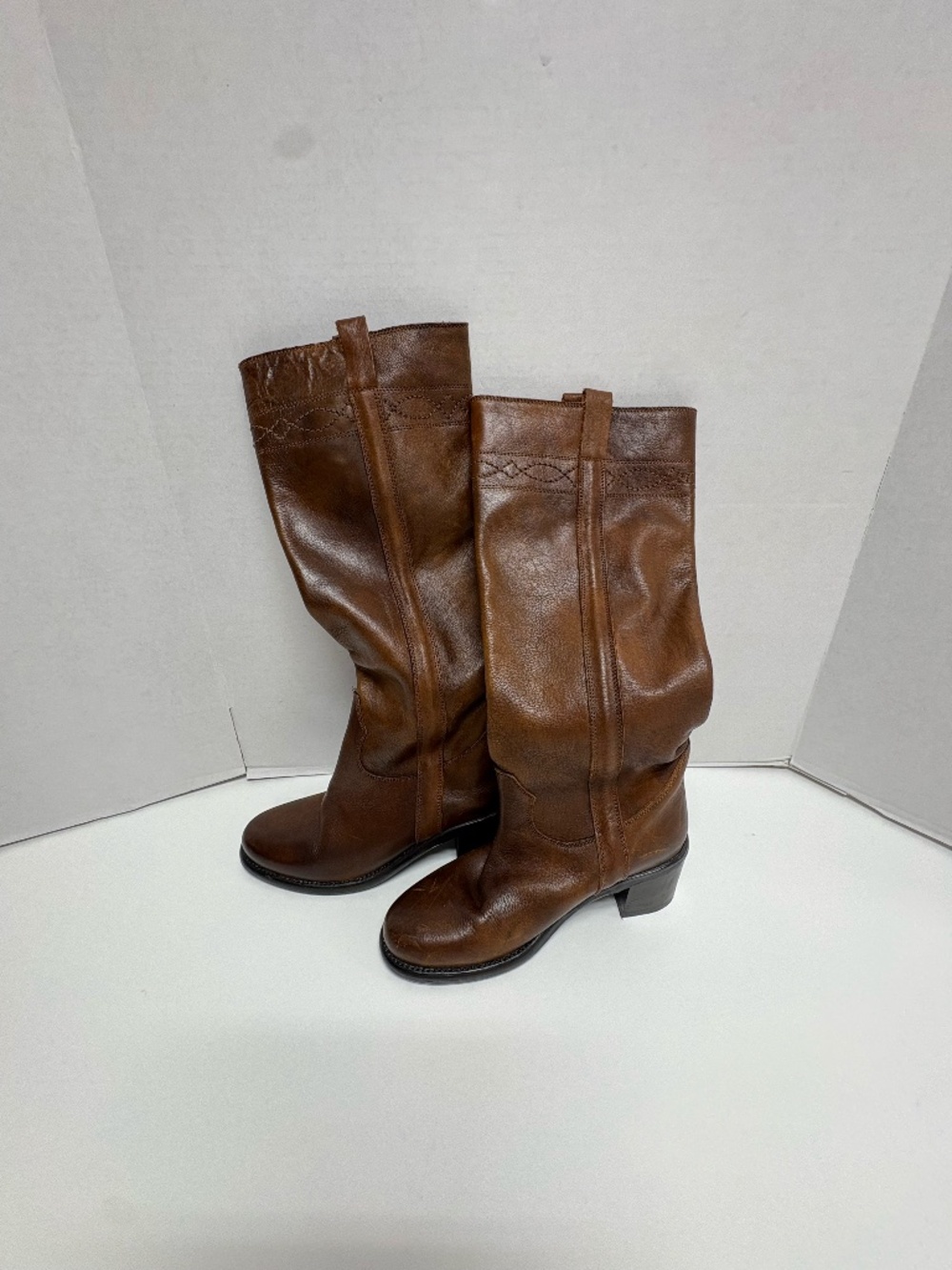 ASH Designer Shoes Cognac Brown Leather Knee -High Boots - Size 38.